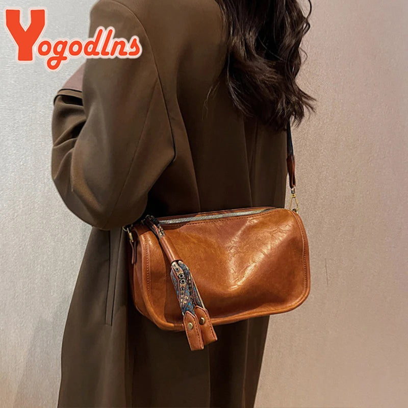 Retro-Chic PU-Leder-Kissen-Umhängetasche
