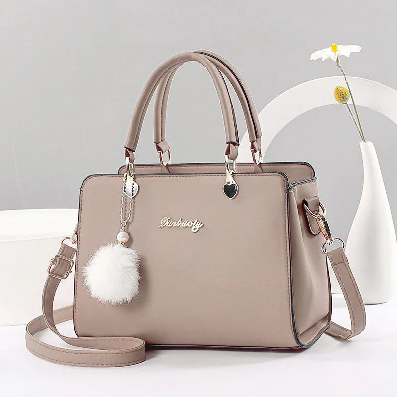 Classic Plush Ball Charm Satchel Tote Bag
