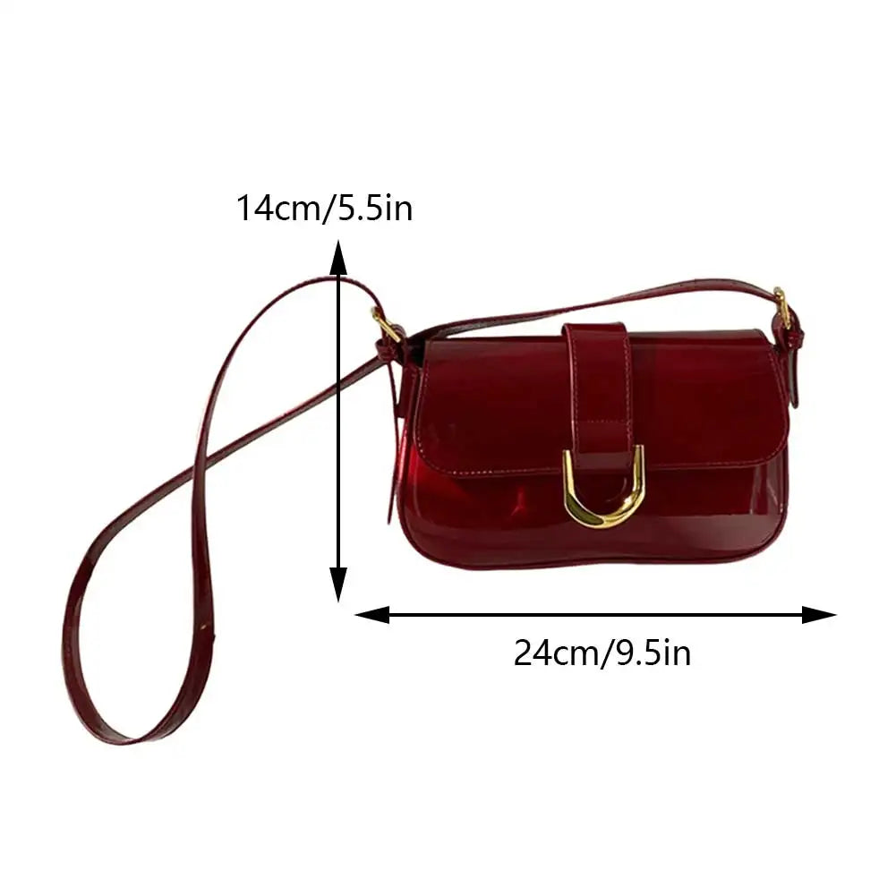 Retro Lackleder Umhängetasche – Elegante Crossbody Handtasche mit goldener Schnalle