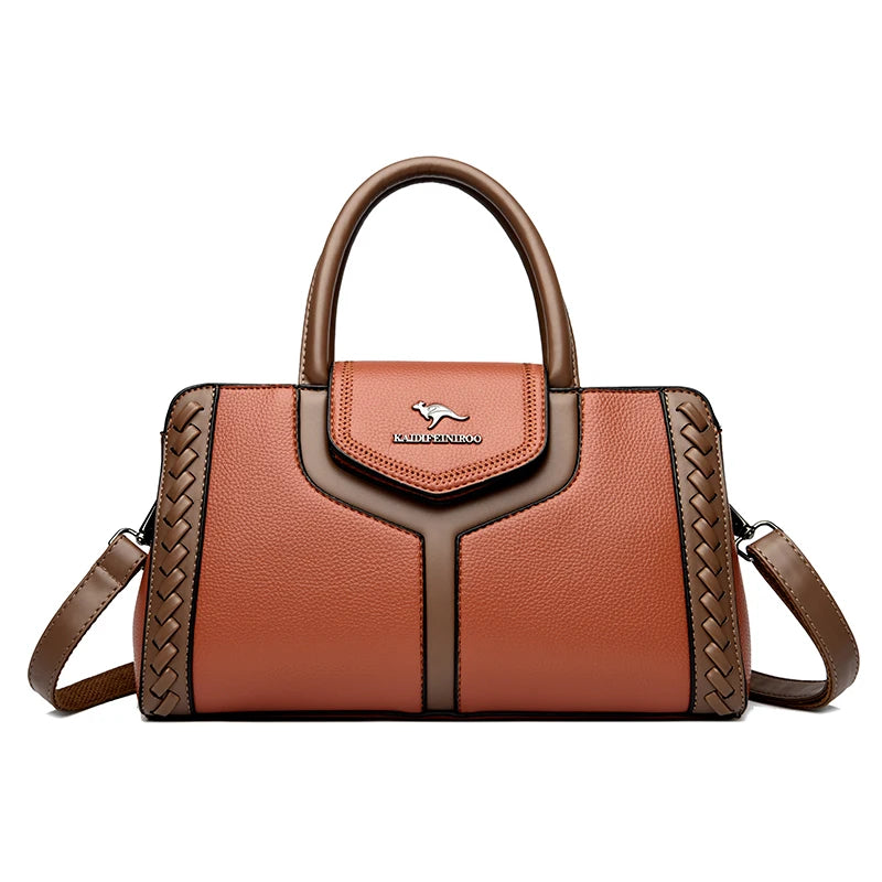 Handtasche aus Leder im Color-Block-Design – Große Umhängetasche für Damen