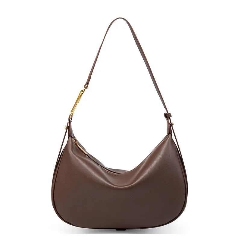 Genuine Leather Crescent Shoulder Bag – Soft Cowhide Hobo Handbag