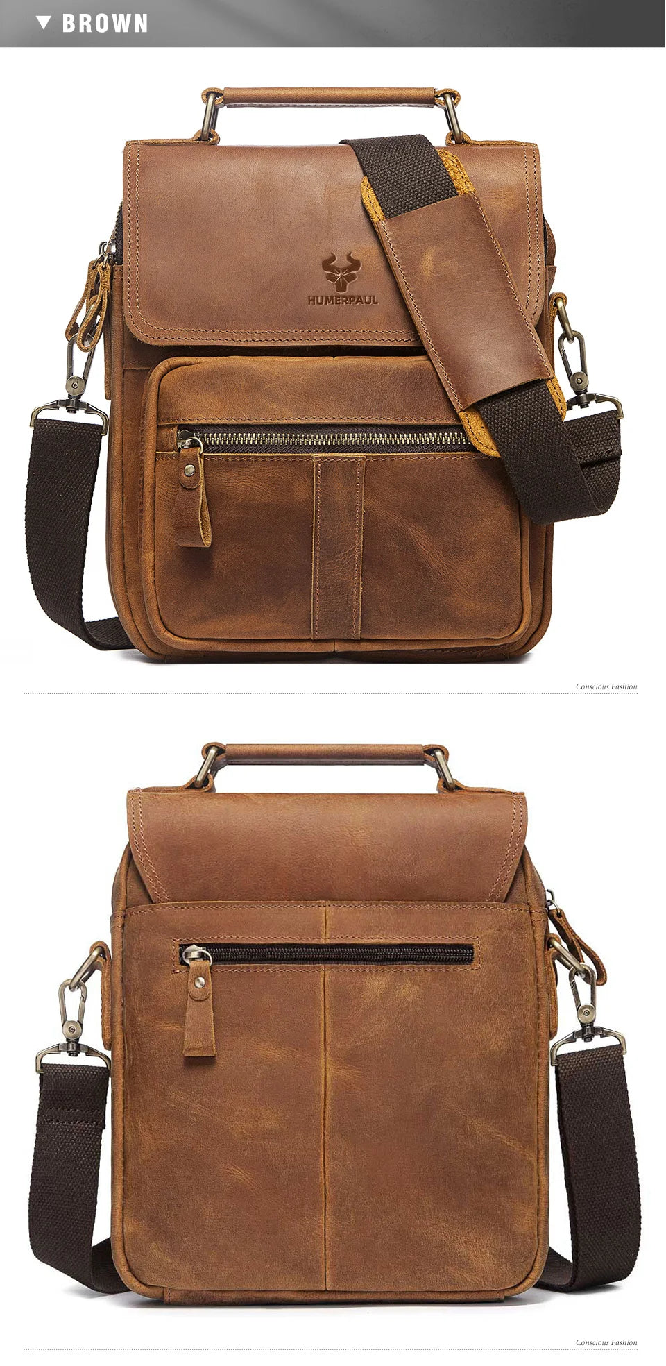 HUMERPAUL Genuine Leather Men's Shoulder Bag Luxury Work Business Messenger Bags Fashion Male Crossbody with Adjustable Straps