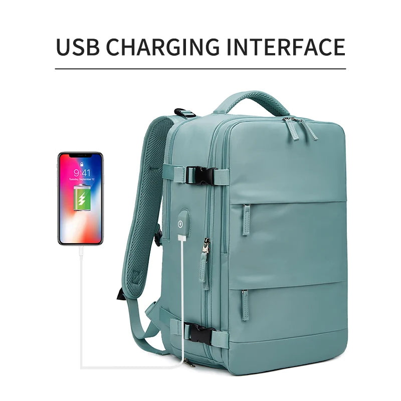 Schicker blaugrüner Laptop-Rucksack mit separatem Schuhfach