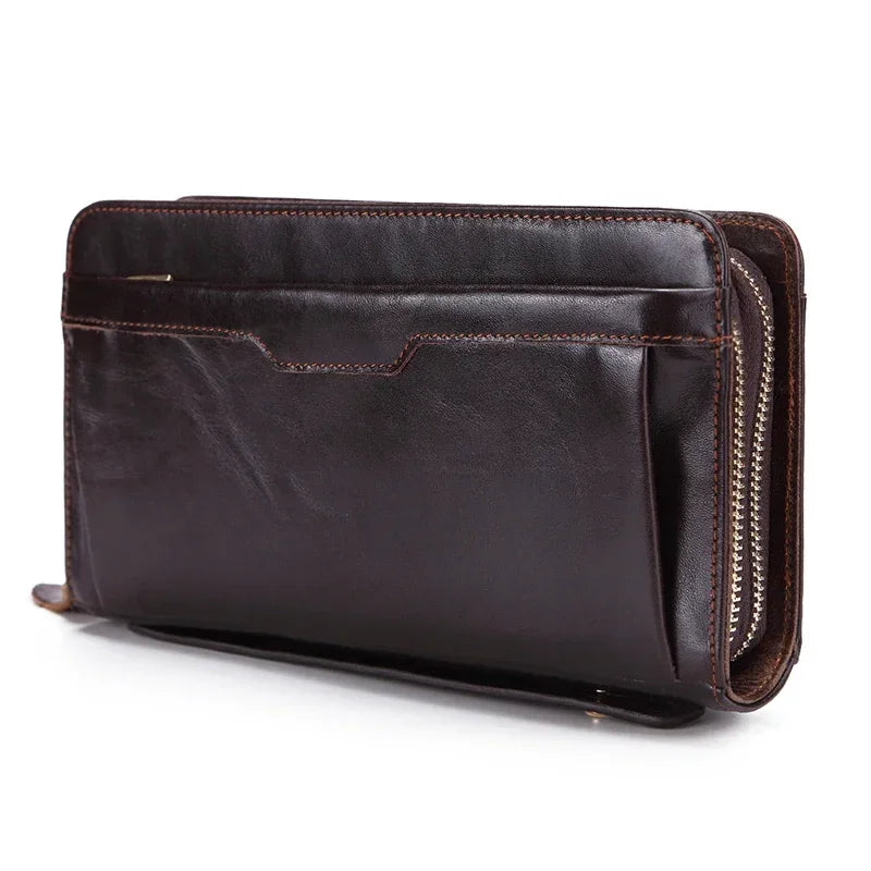 Business Genuine Leather Clutch Wallet Men Long Leather Phone Bag Purse Male Large Size Handy Coin Wallet Card Holder Money Bag