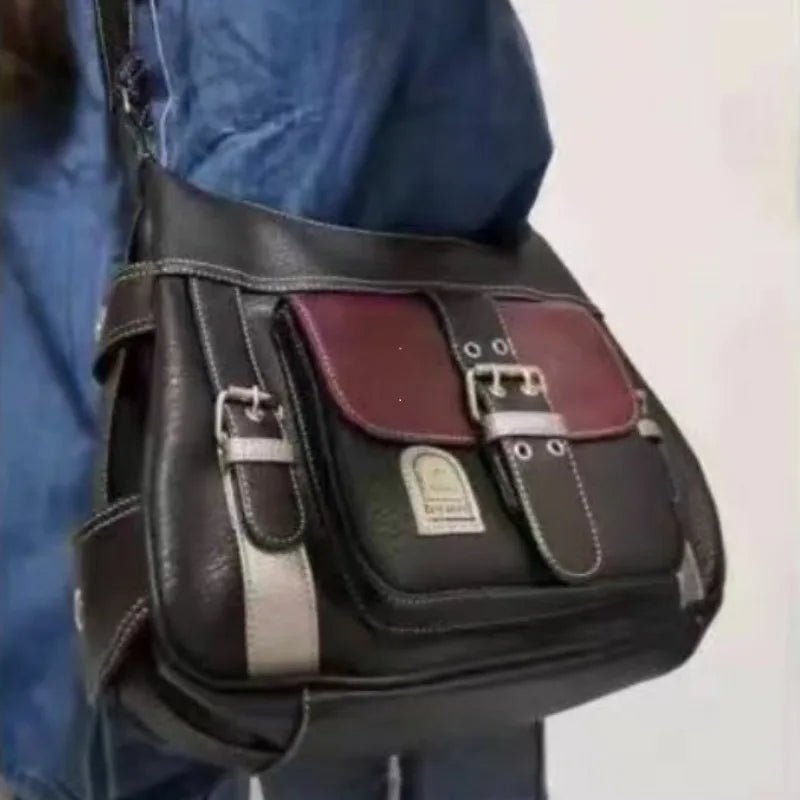 Y2K Vintage Crossbody Bag – Schultertasche aus PU-Leder mit Schnallendetails