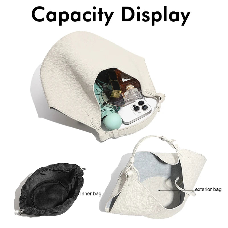 Two bags, one open showing its capacity with items inside, the other closed, on a white background.