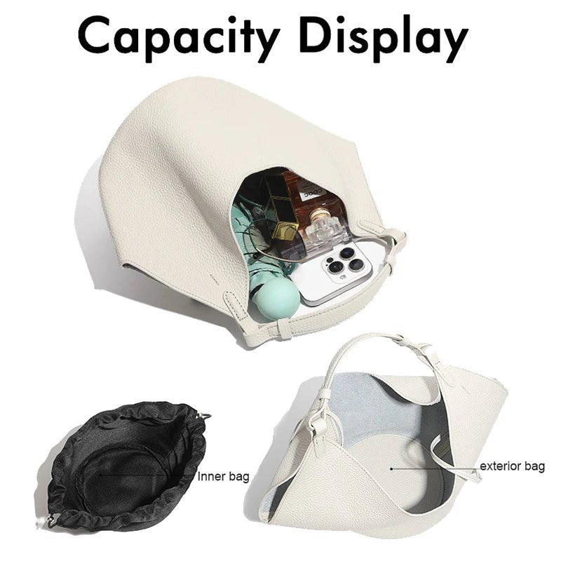 Two bags, one open showing its capacity with items inside, the other closed, on a white background.