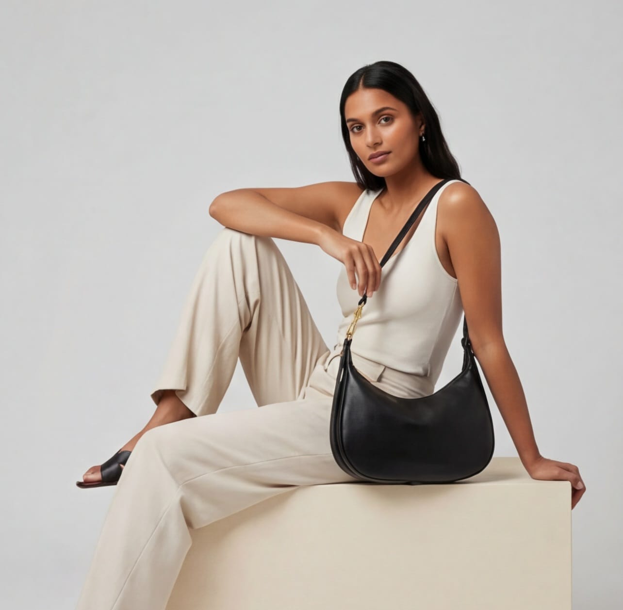 Genuine Leather Crescent Shoulder Bag – Soft Cowhide Hobo Handbag