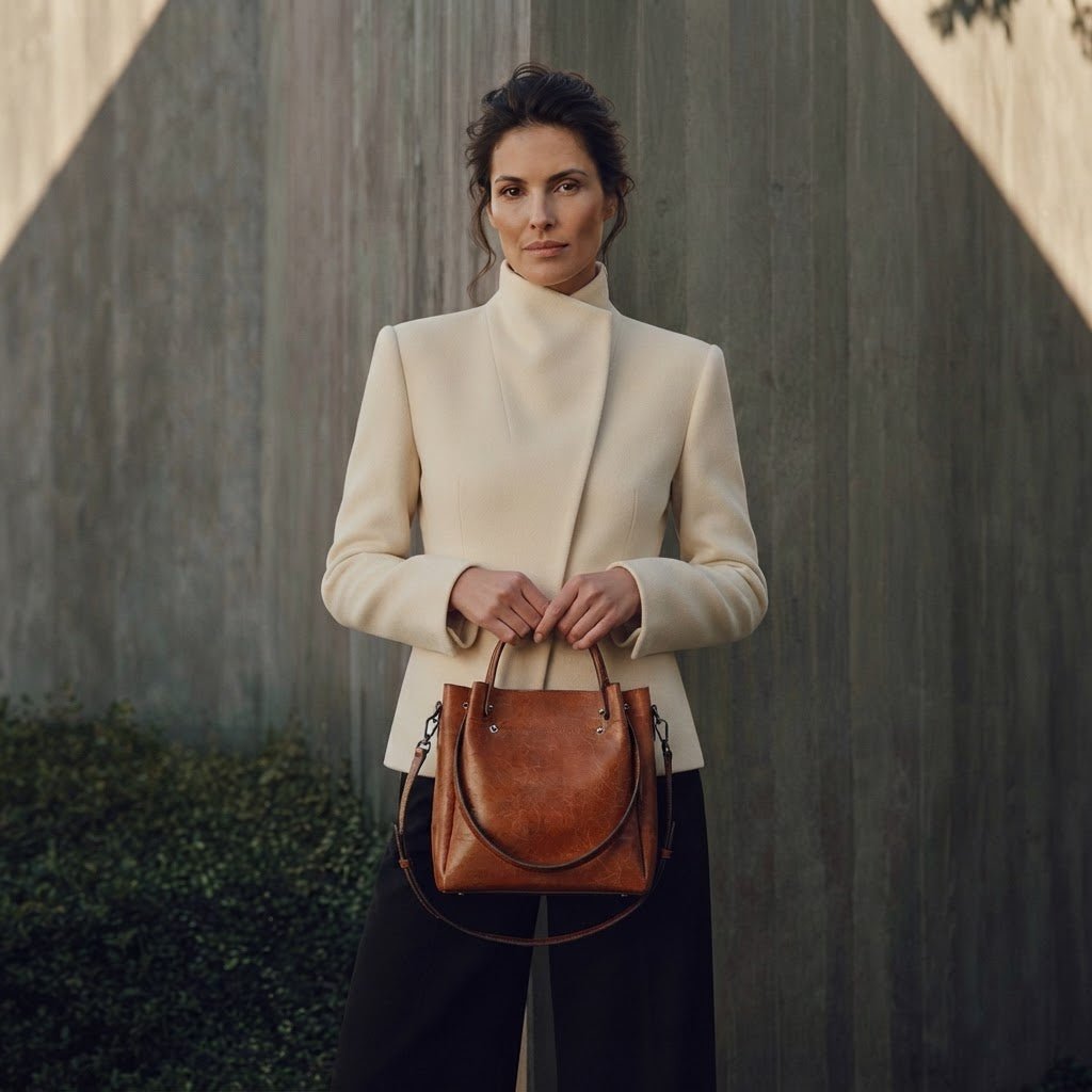 amelia bag with a women model in a white top