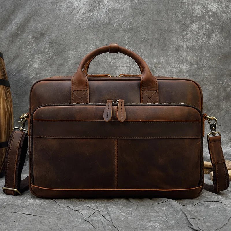 classic brown men bag on the gray background