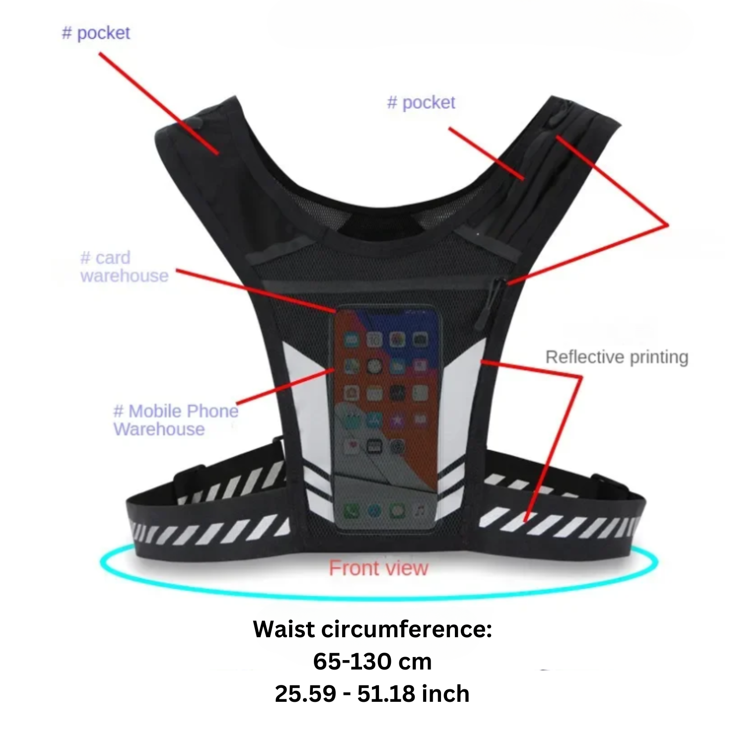 Universal Lightweight Reflective Running Vest with Mobile Phone and Card Pockets