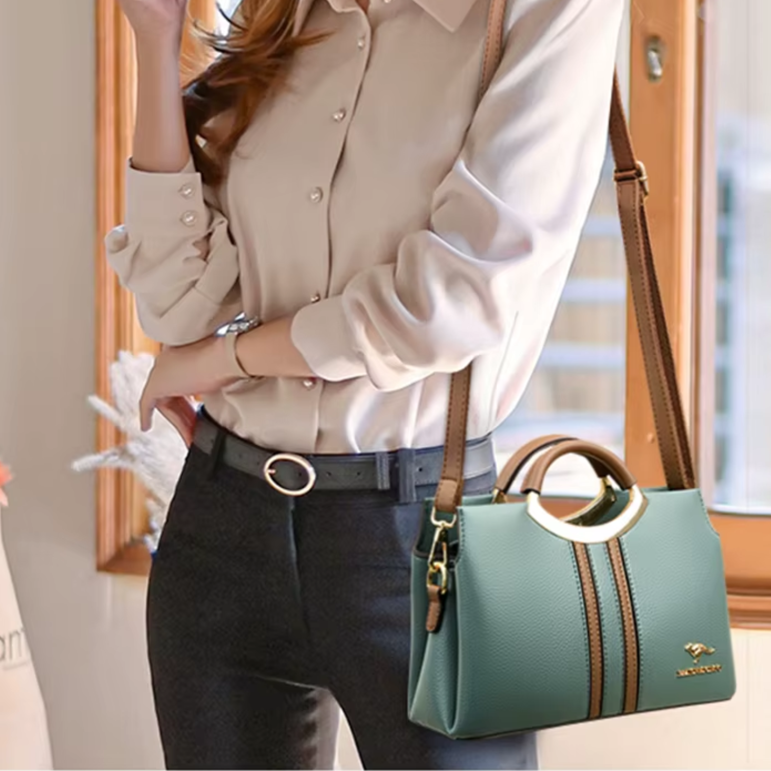 Luxury Genuine Leather Crossbody Bag – 3-Layer Shoulder Tote