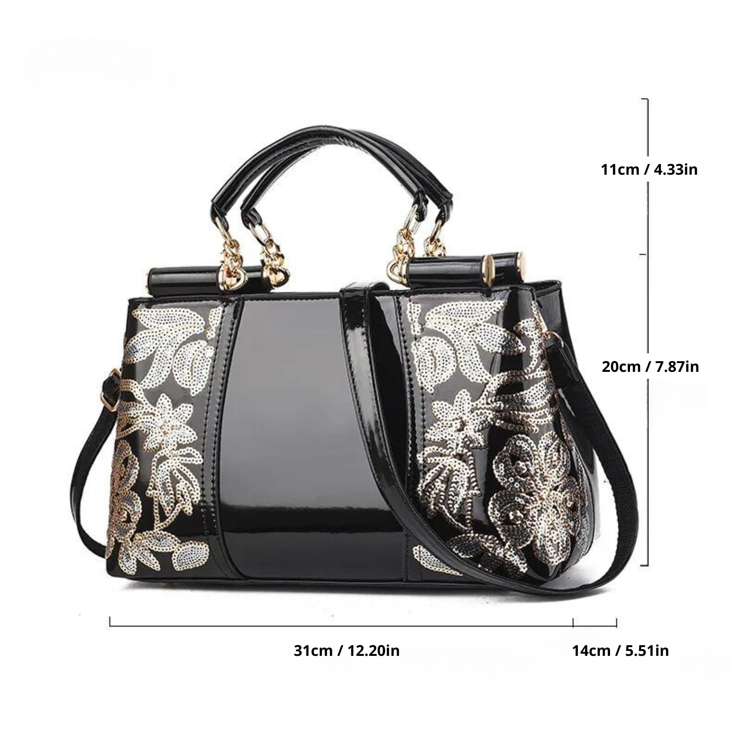 Elegant Sequin Embroidery Patent Handbag