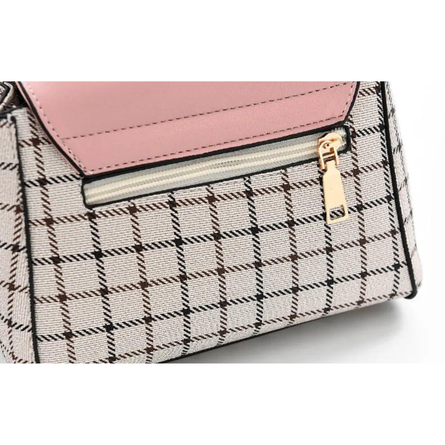 Chic Plaid Pattern Handbag with Charm Accents