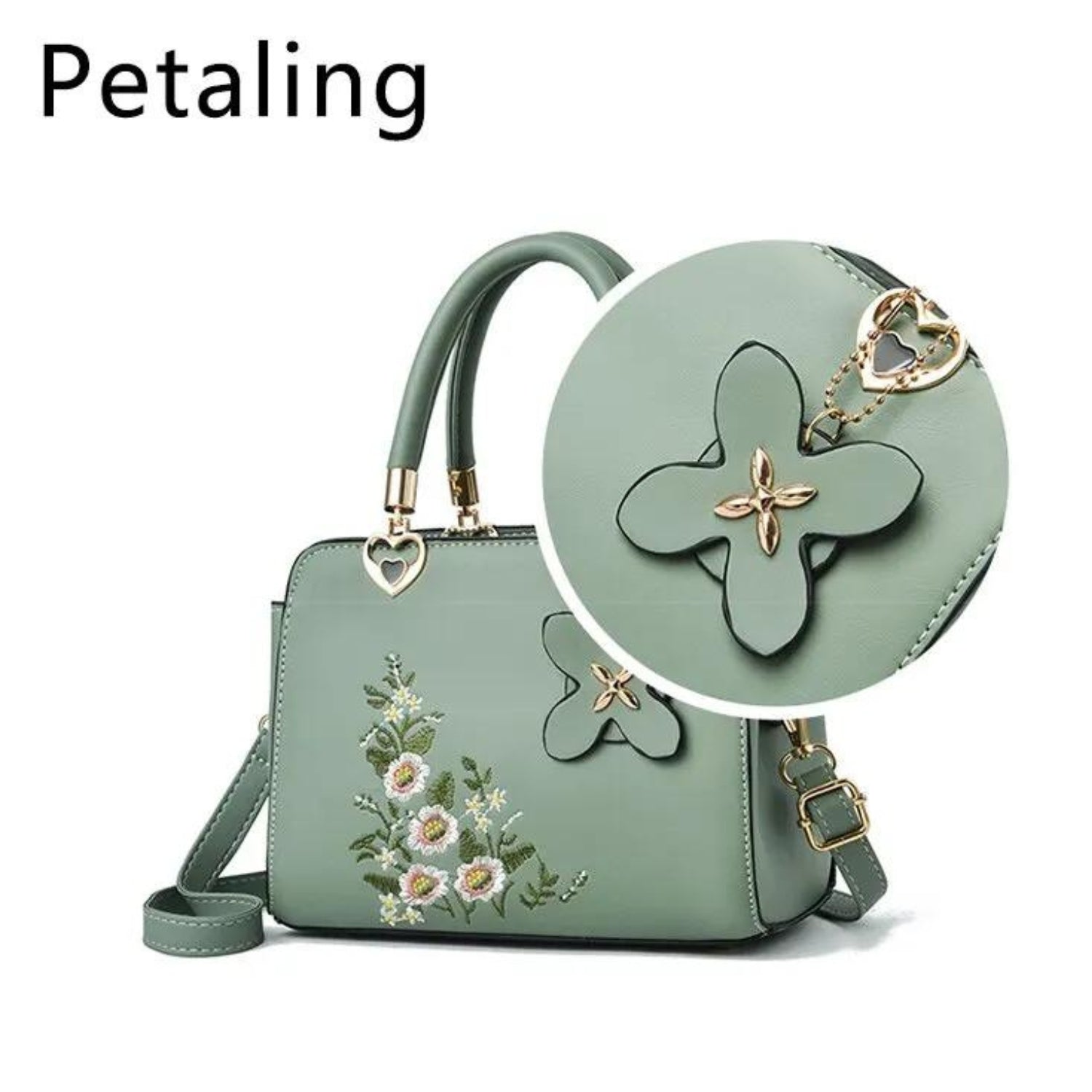 Floral Embroidered Elegance Handbag with Butterfly Charm