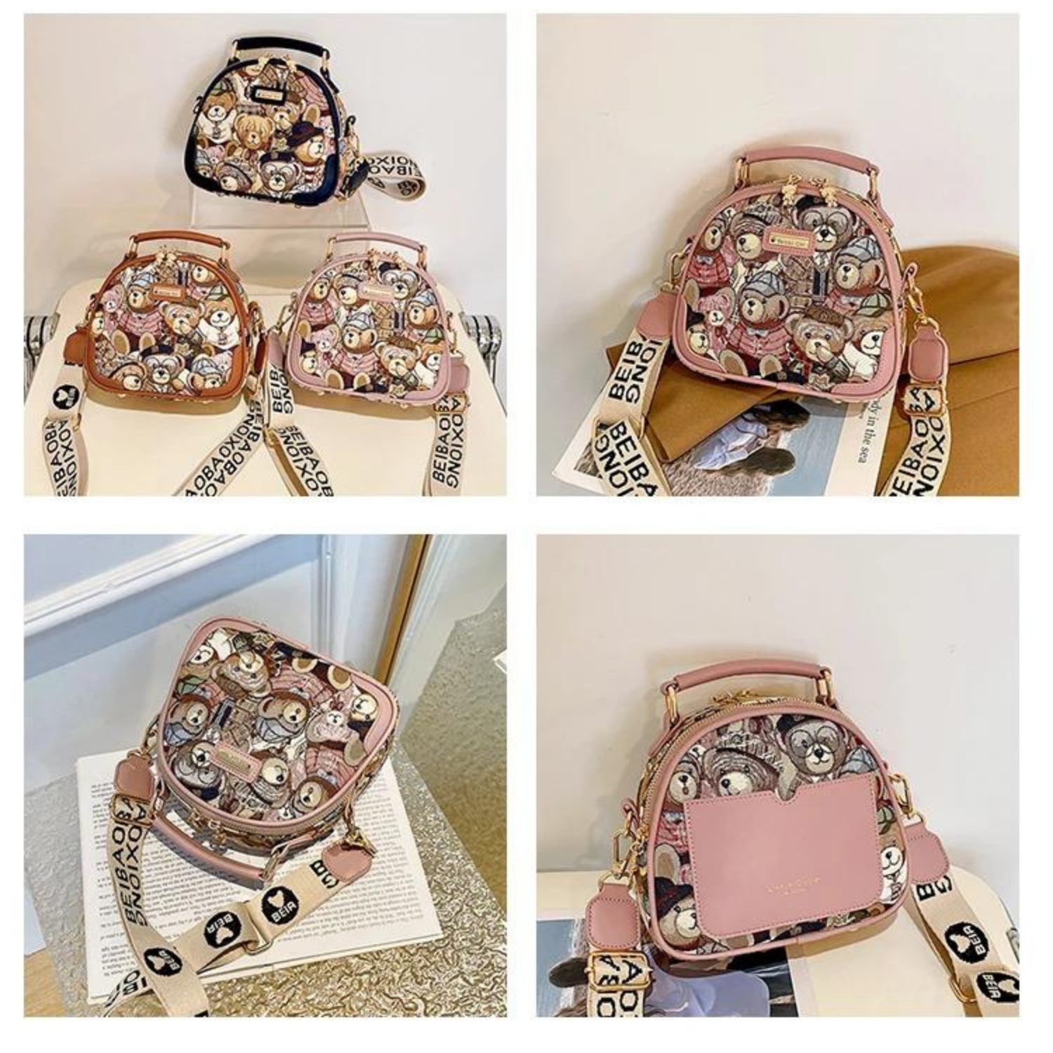 Adorable Bear Print Round Crossbody Bag