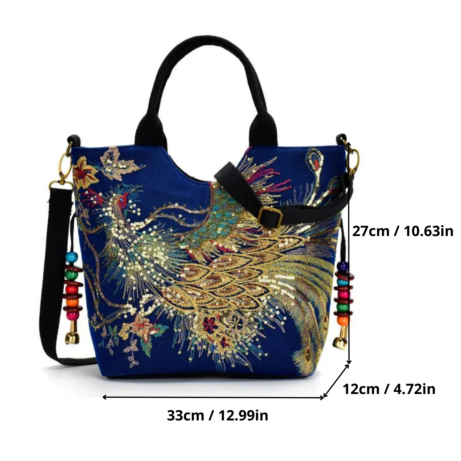 Bohemian Peacock Embroidered Canvas Tote