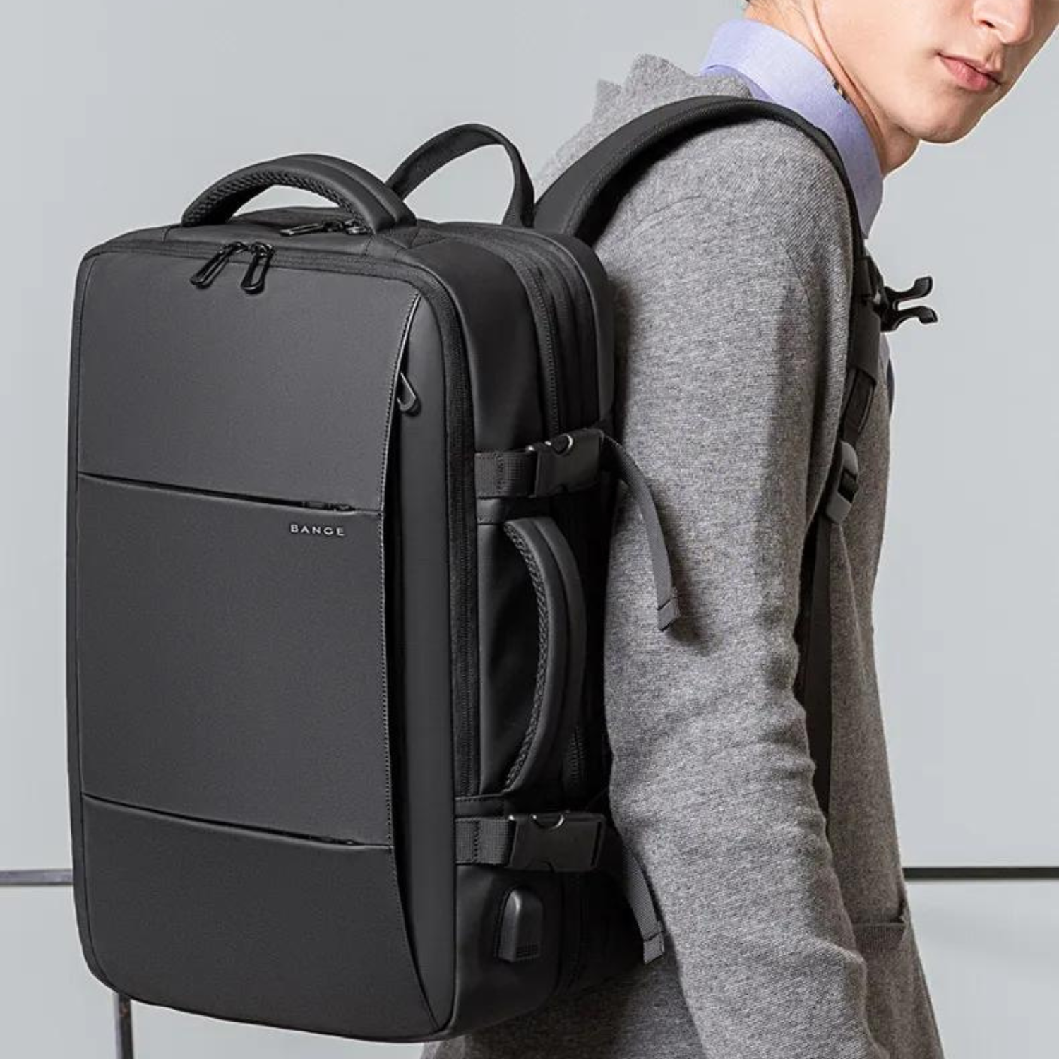 Expandable Business Travel Backpack with USB - Waterproof & Stylish