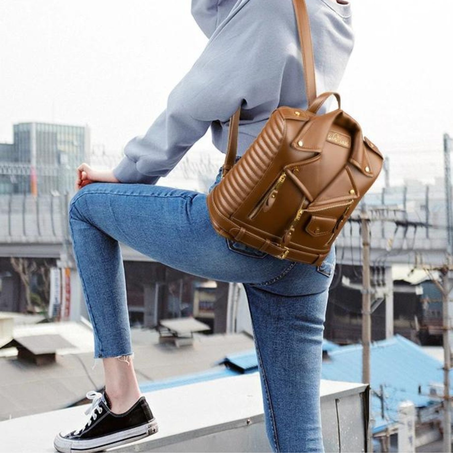 Luxe Designer Leather Backpack - Edgy Urban Chic