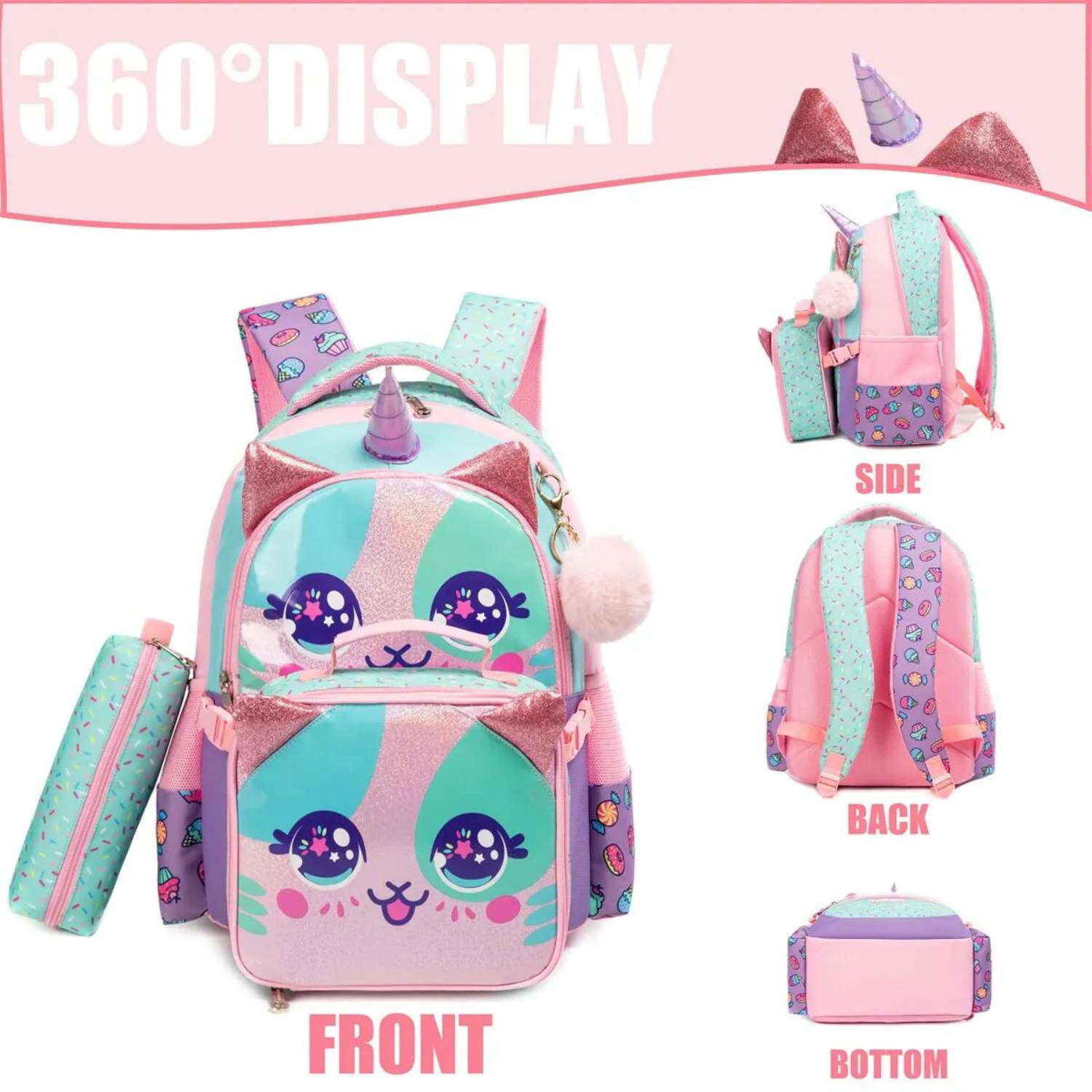 Magical Unicorn Fantasy Backpack and Lunch Box Set for Girls