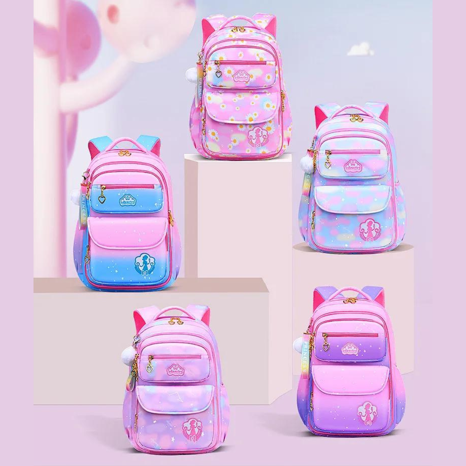 Enchanted Sky School Backpack Set - Magical Pink Gradient