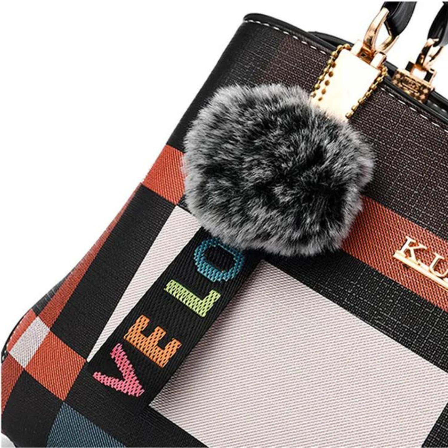 Elegant Plaid Tote Bag with Charm Accents