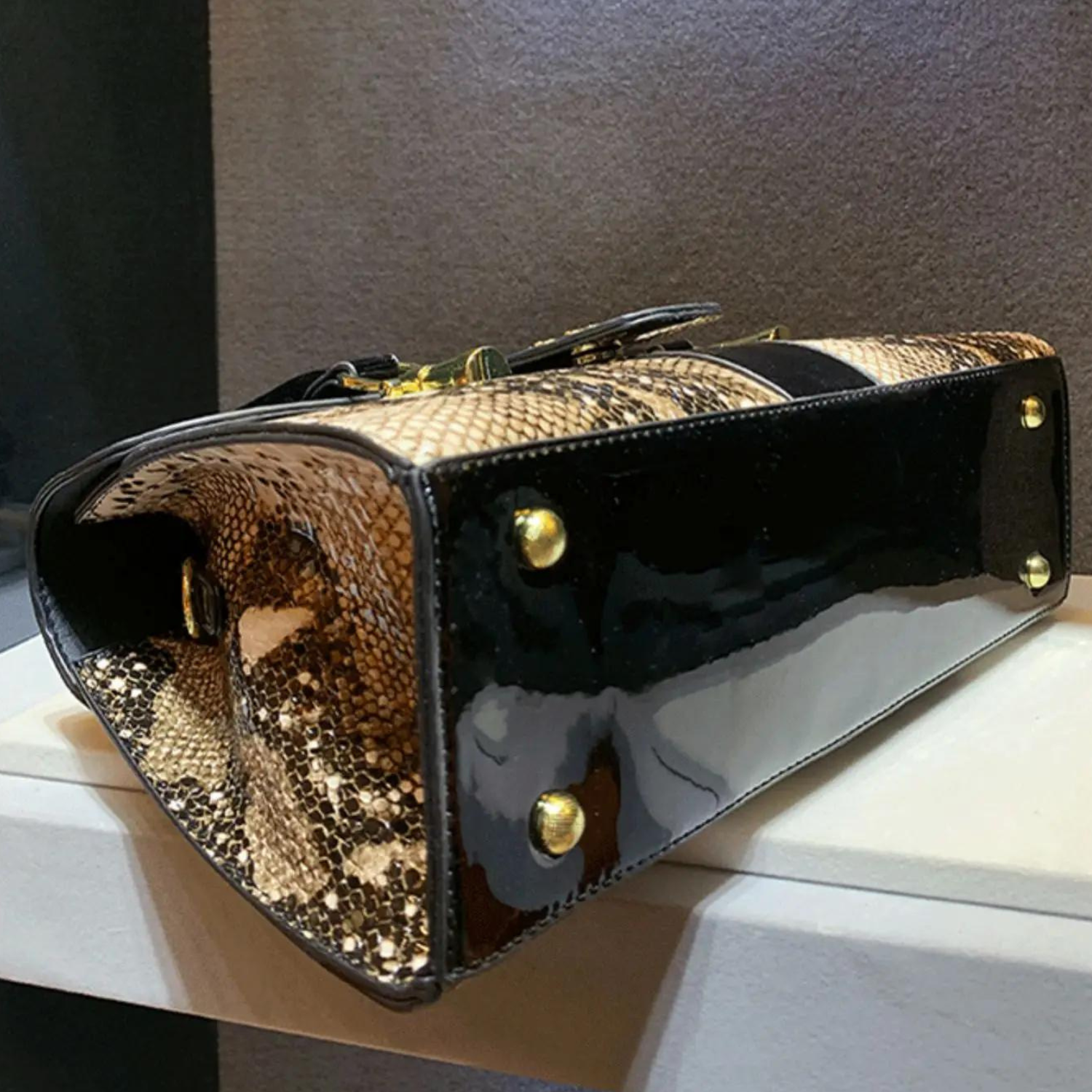 Serpentine Leather Statement Handbag