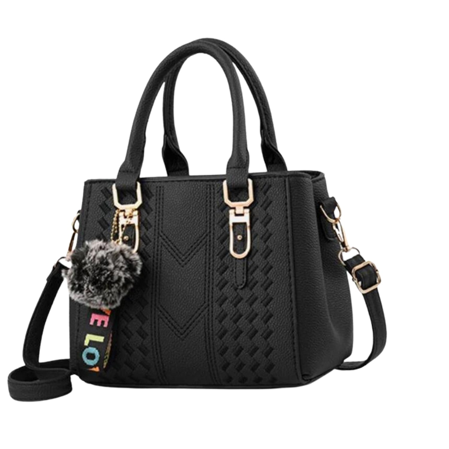 Elegant Structured Satchel with Pom-Pom Detail