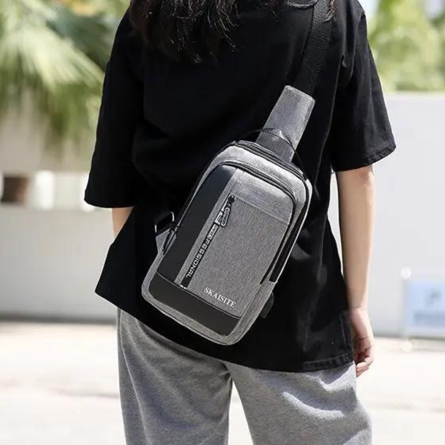 Sleek Urban Chest Bag with USB Charging Port