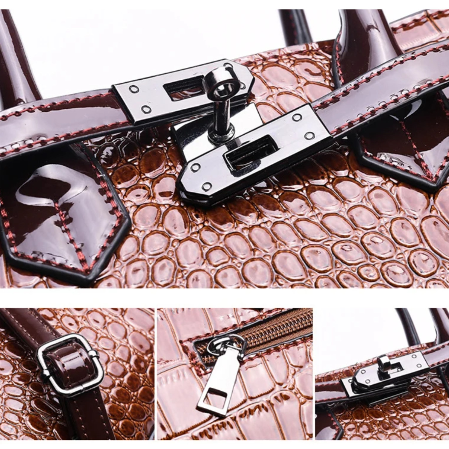 Luxury Crocodile Pattern Leather Handbag - Fashionable Women's Shoulder Bag