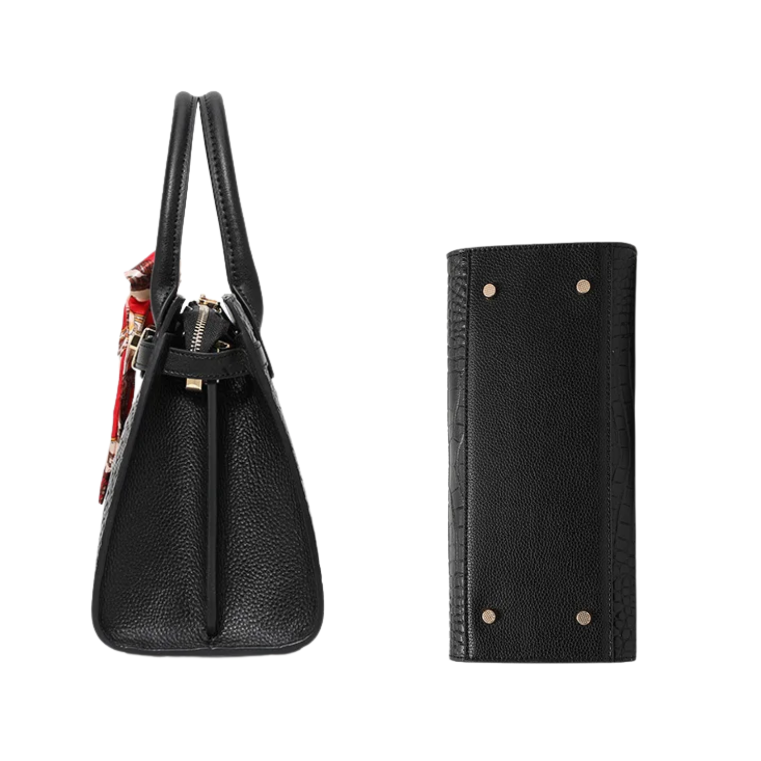 Black handbag and wallet set on a white background