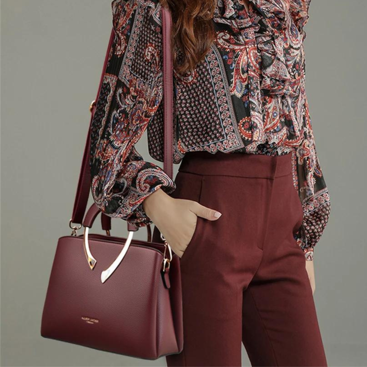 Elegant Burgundy Leather Casual Tote