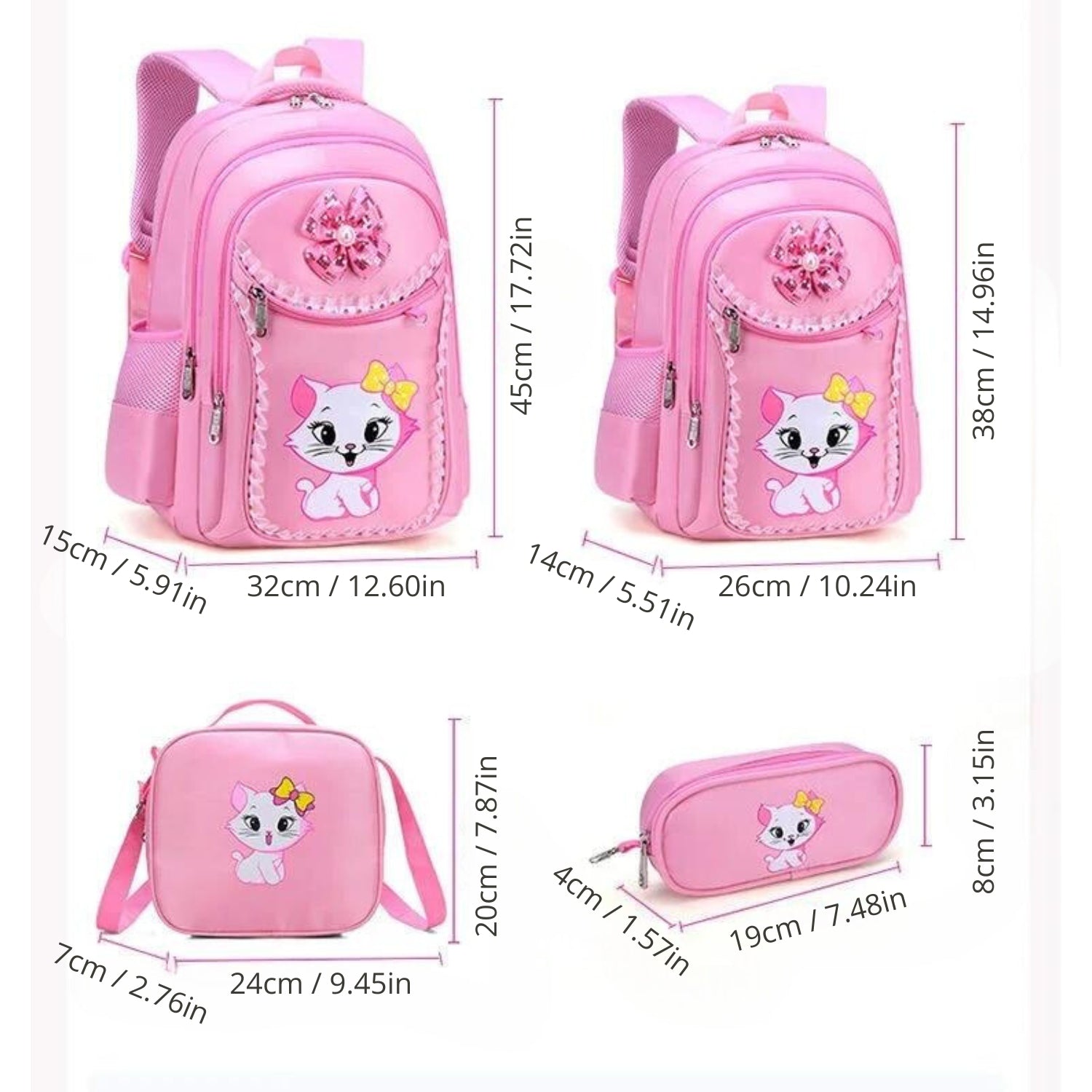 Cute Pink School Backpack For Girl Student Teenagers School Bag Set Children Backpack With Pencil case