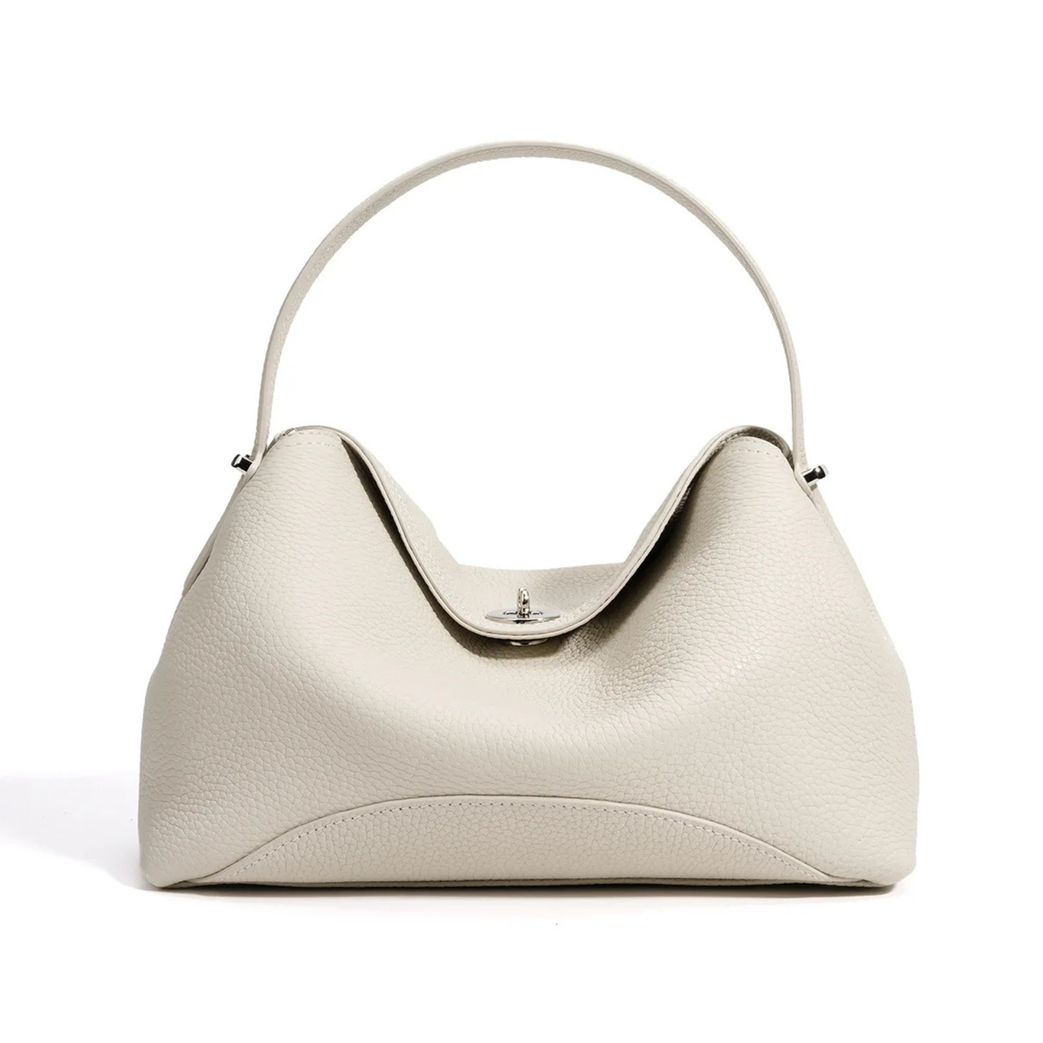 Beige handbag with a handle on a white background