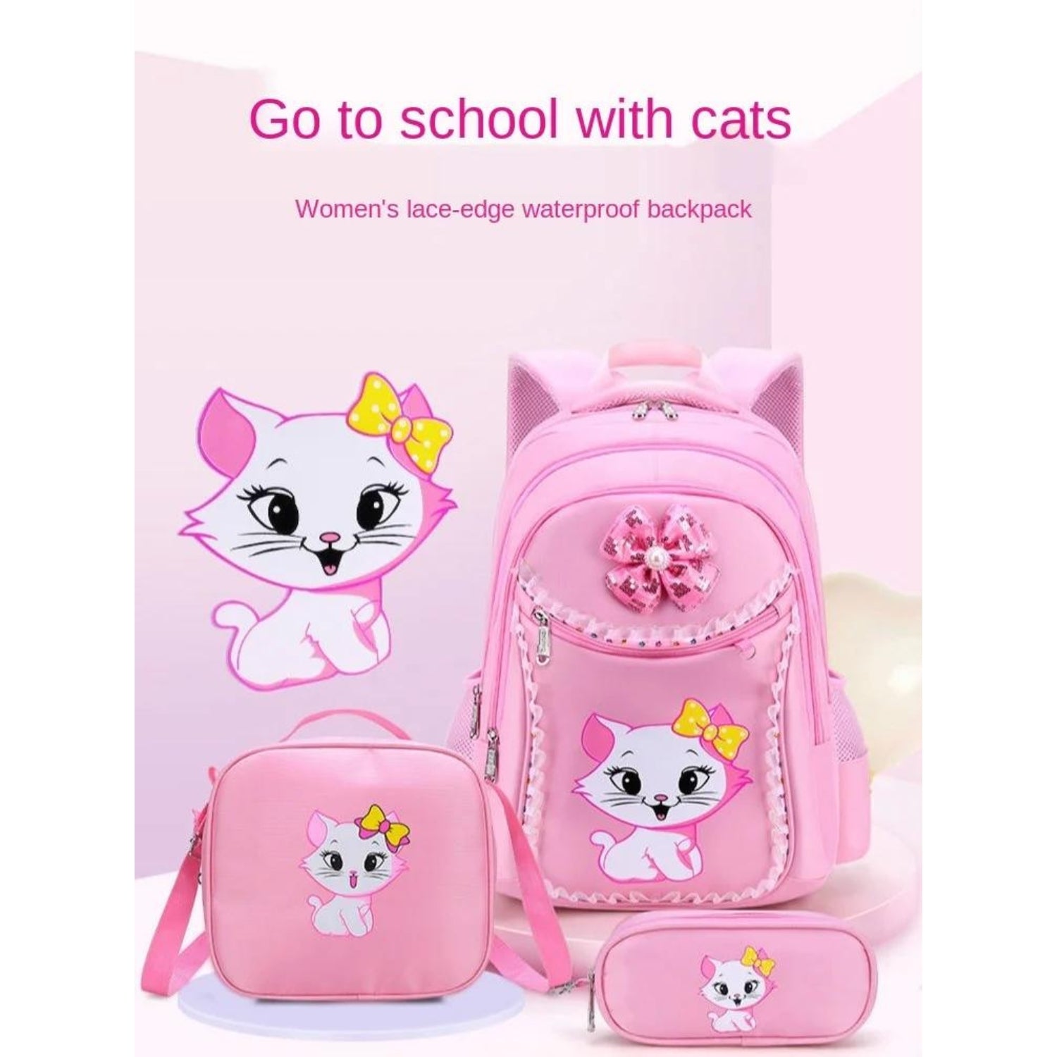 Cute Pink School Backpack For Girl Student Teenagers School Bag Set Children Backpack With Pencil case