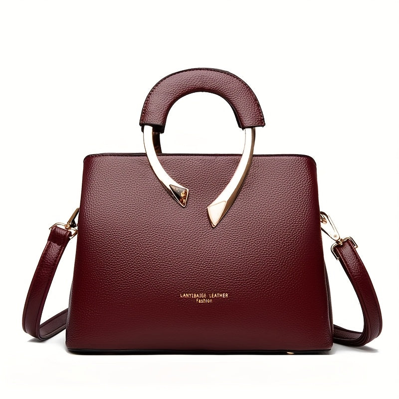 Elegant Burgundy PU Leather Casual Tote