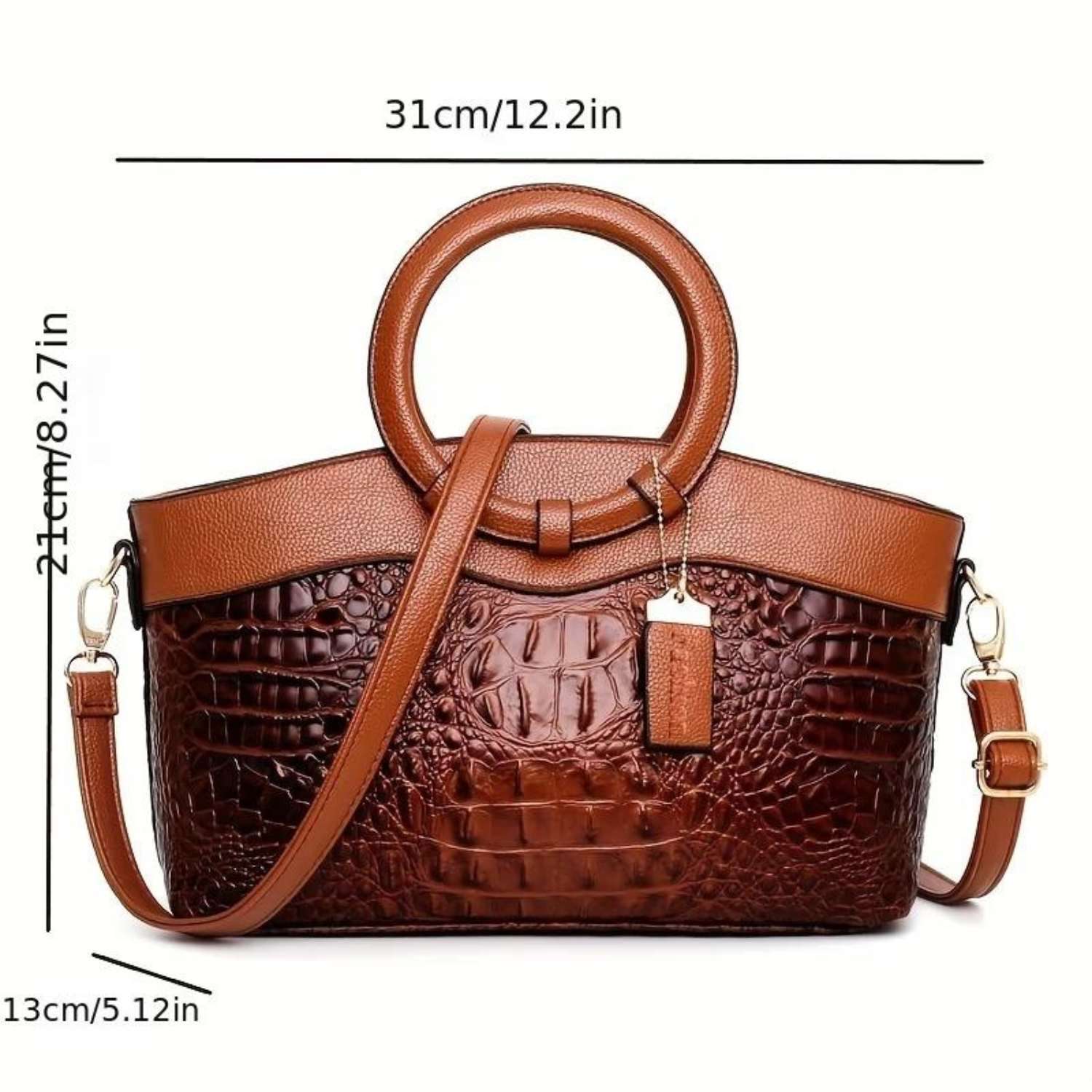 Classic Croc-Embossed Satchel in Auburn