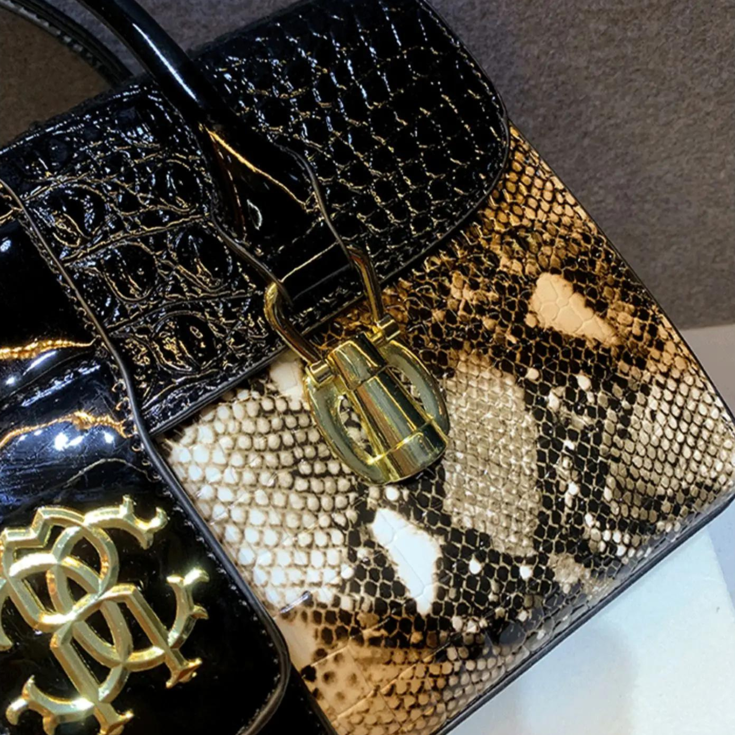 Serpentine Leather Statement Handbag