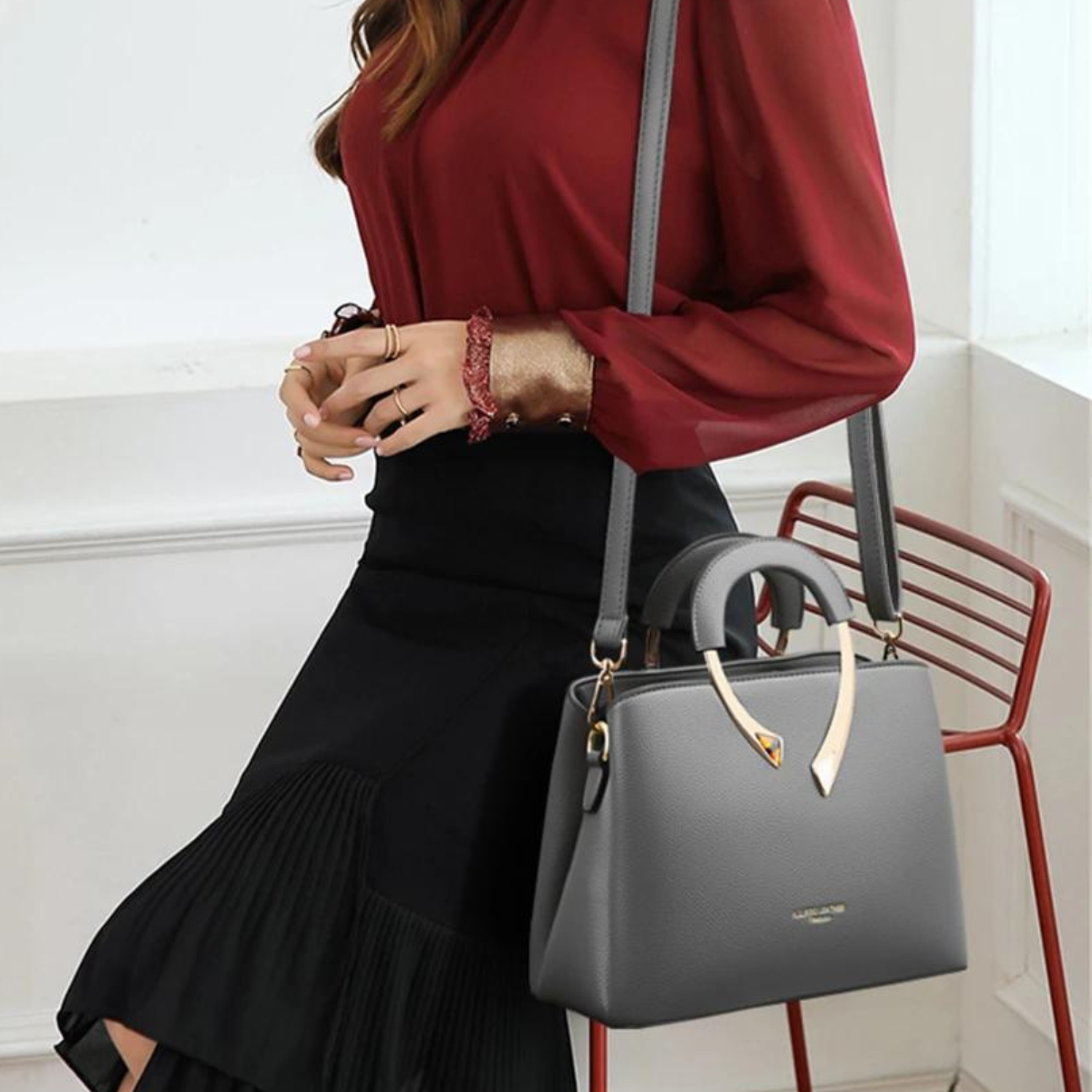 Elegant Burgundy Leather Casual Tote