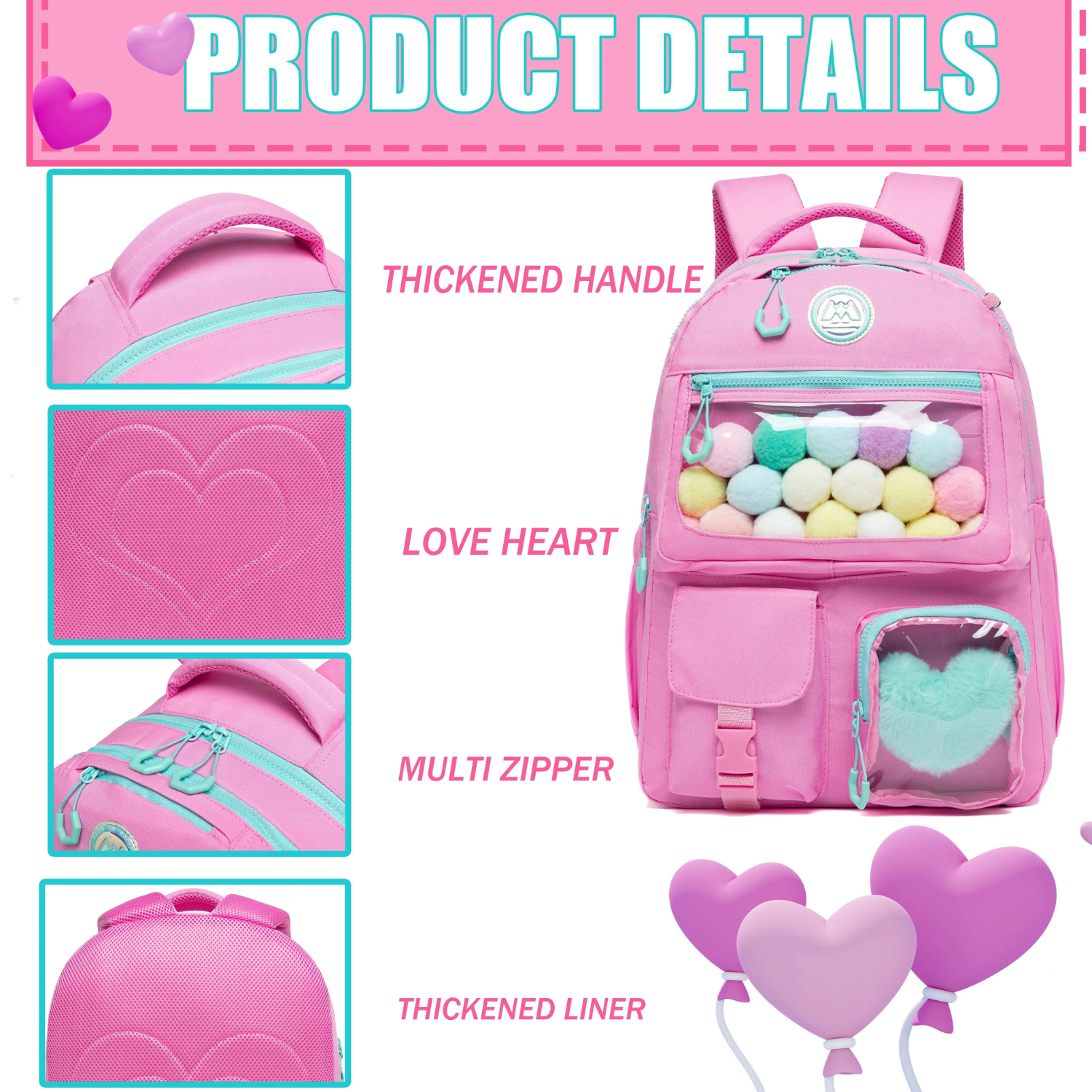 Lavender Love Aesthetic School Backpack Set for Girls