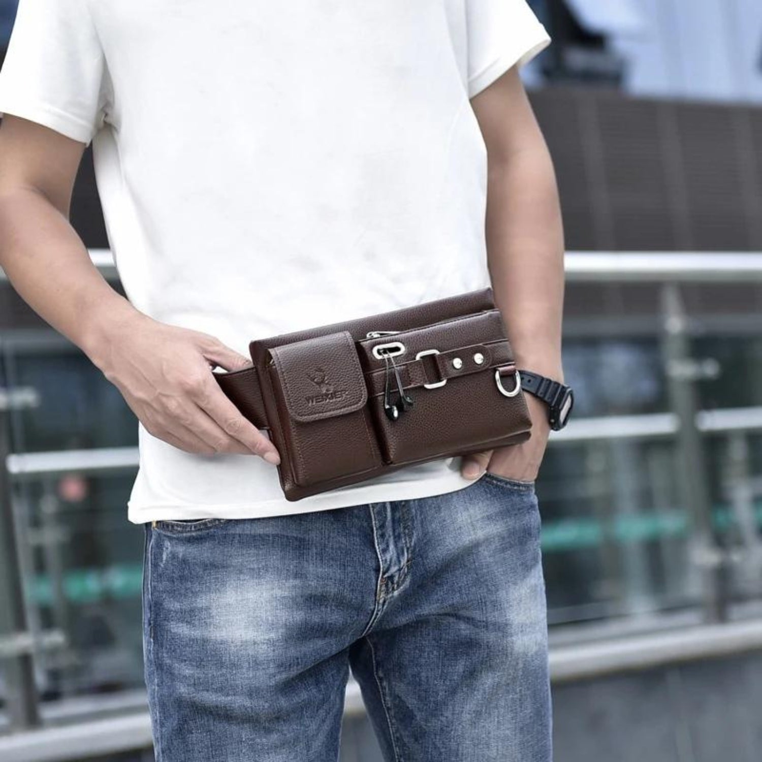 Classic Leather-Look Multi-Functional Waist Crossbody Bag