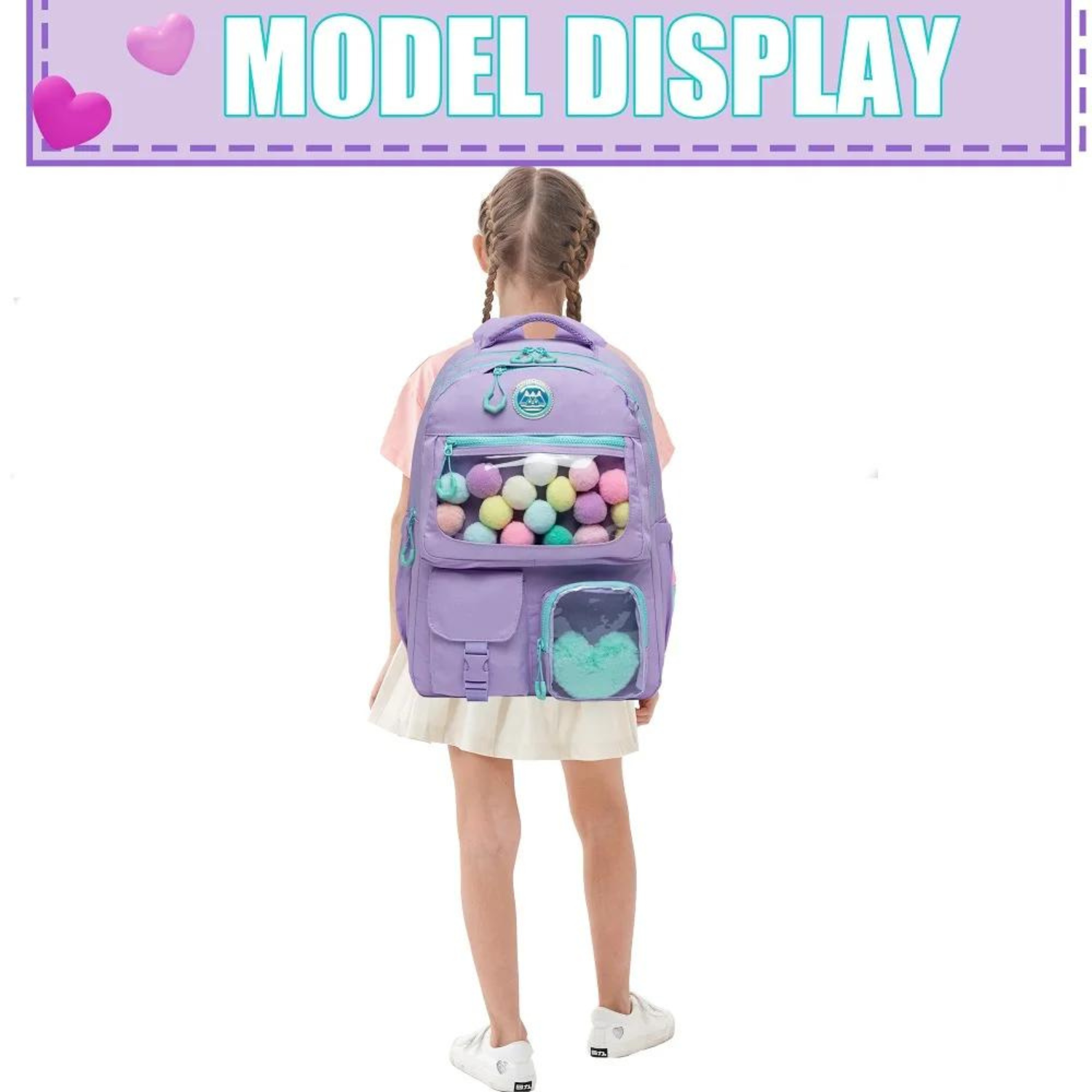 Lavender Love Aesthetic School Backpack Set for Girls