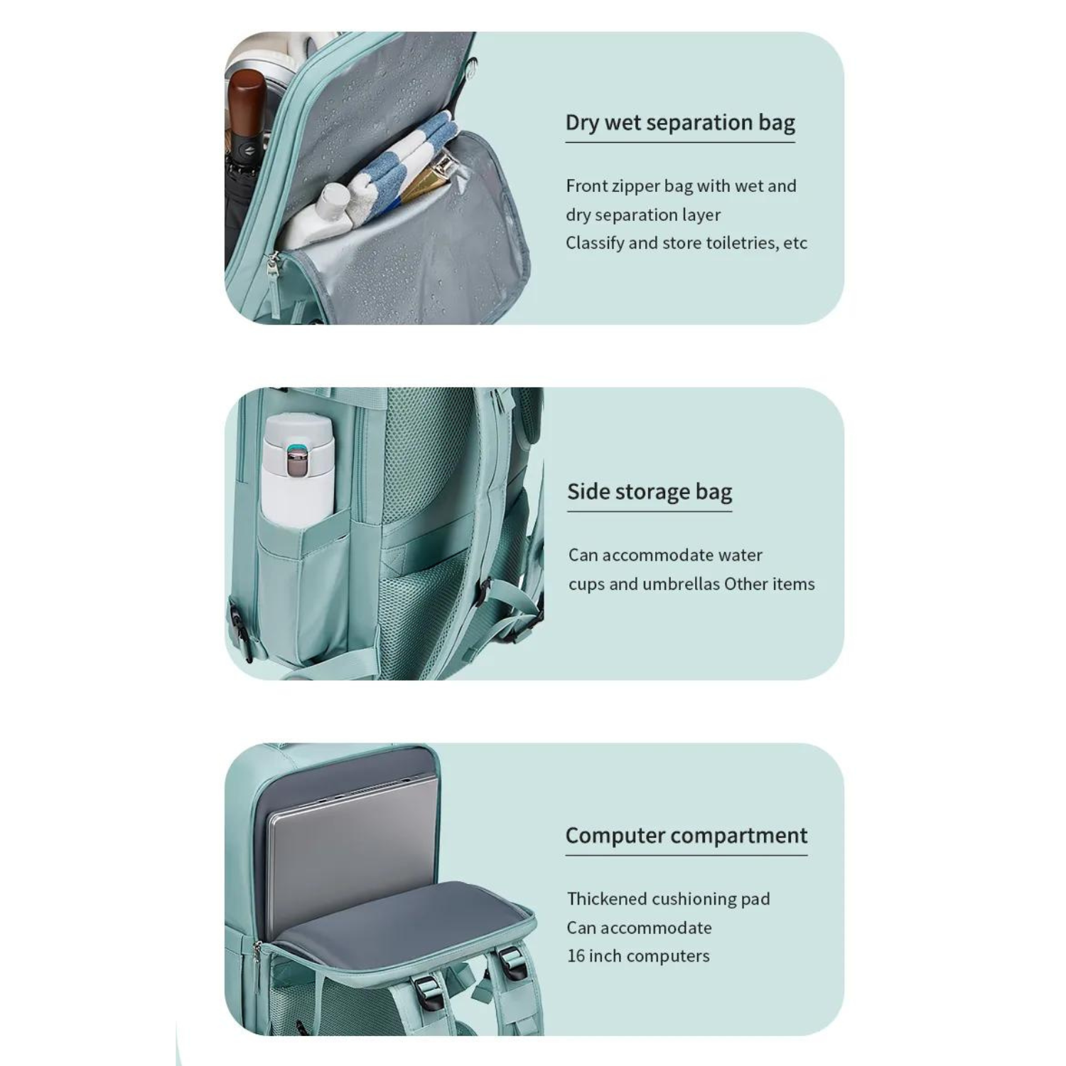 Chic Teal Laptop Backpack with Independent Shoe Compartment