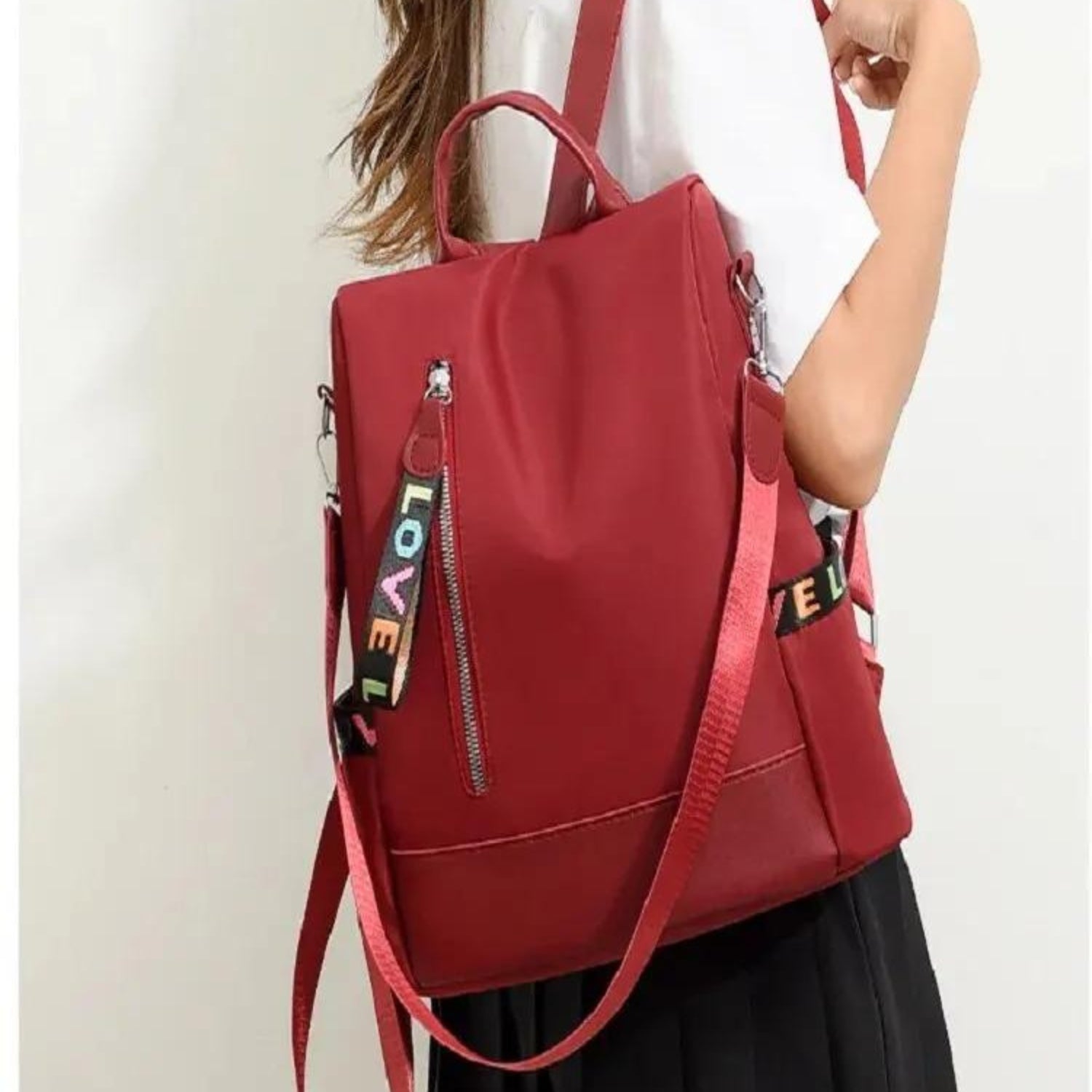 Trendy Oxford Cloth Backpack – Lightweight Casual Daypack with Charm Details