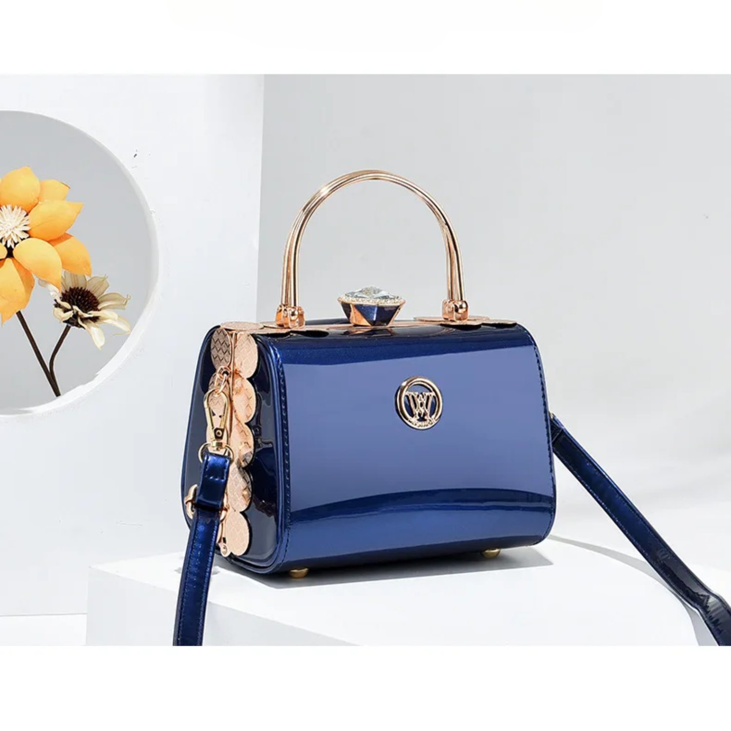 Elegant Small Square Bright Leather Handbag - High-Quality Women's Shoulder Bag