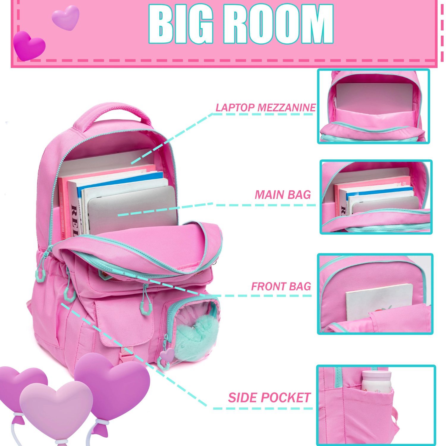 Lavender Love Aesthetic School Backpack Set for Girls