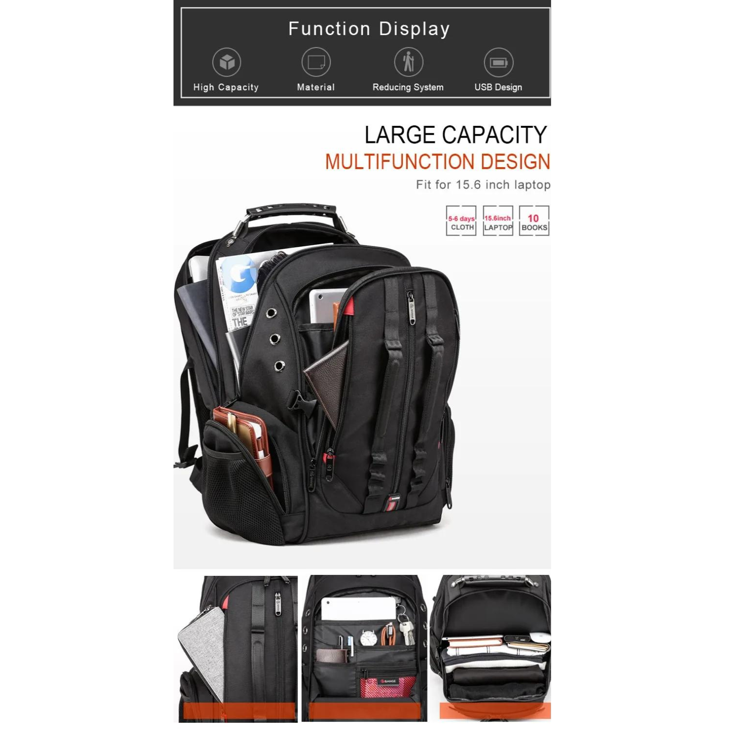 USB Charging Robust 45L Anti-Theft Travel Backpack