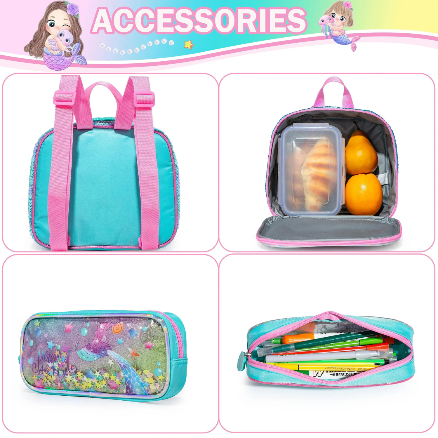 Magical Unicorn Fantasy Backpack and Lunch Box Set for Girls