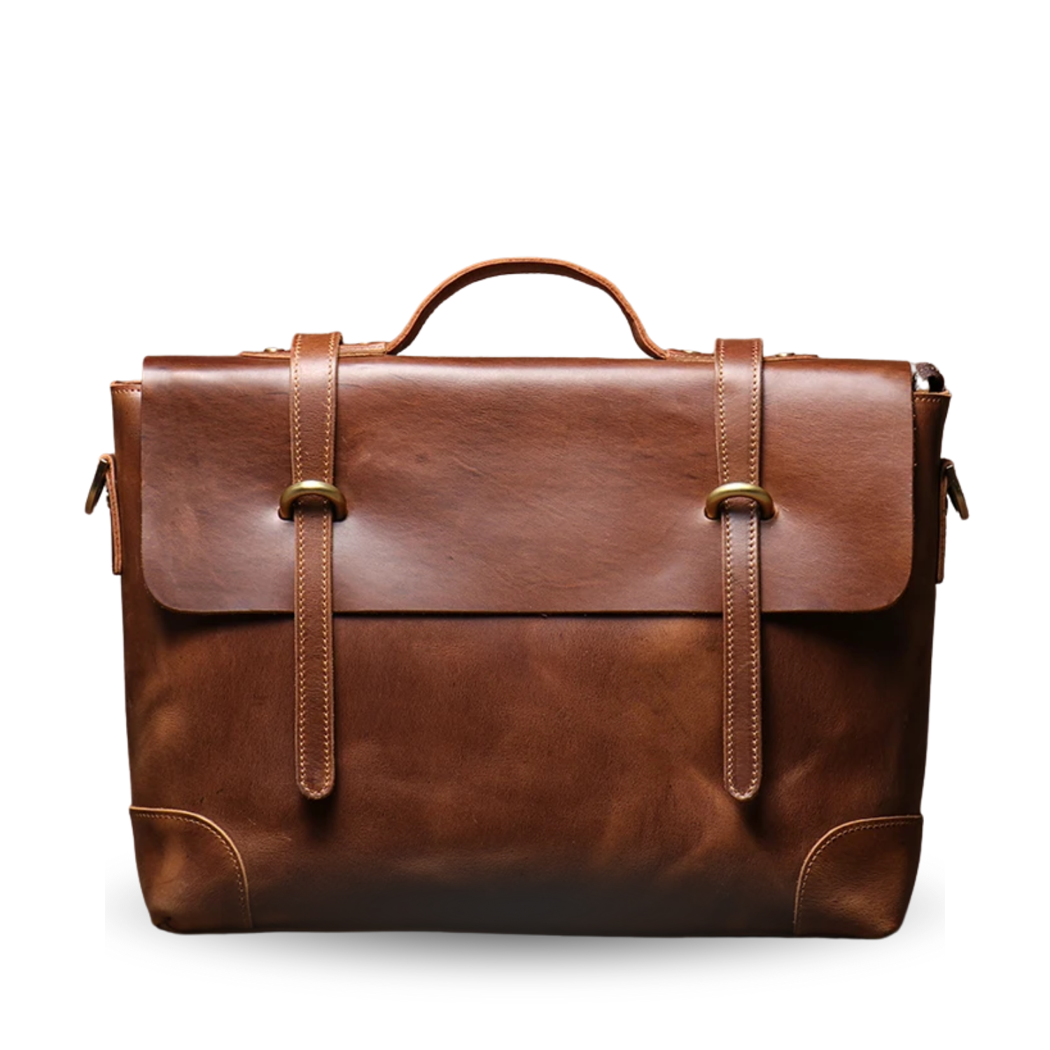 Brown leather briefcase on a white background
