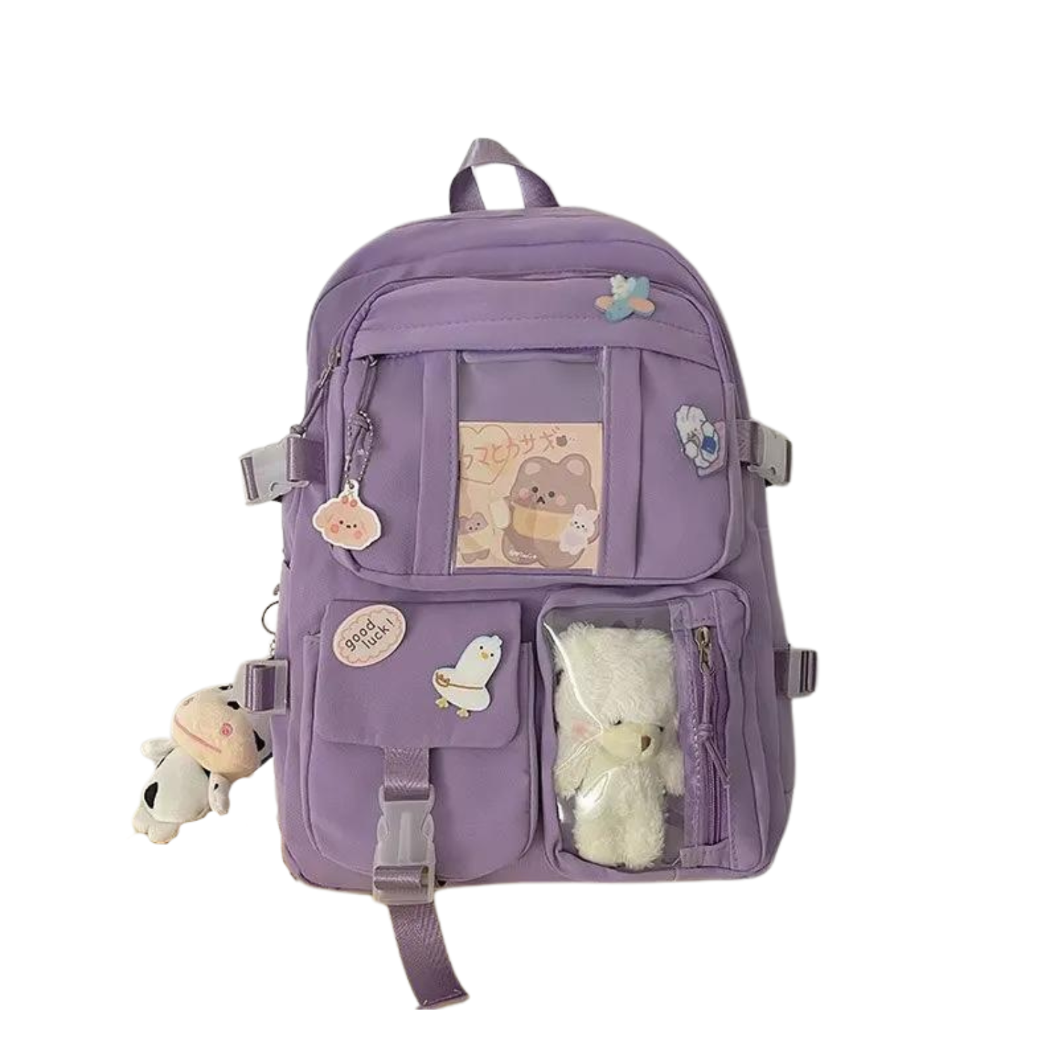 Stylish Multi-Pocket Backpack with Charm Details